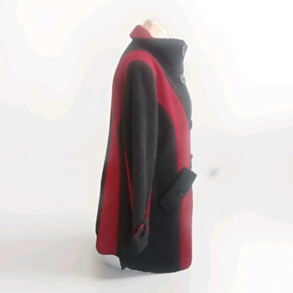 Mark Reed Red Black Statement Wool Trench Dress Jacket Size 12P Lined Old Money